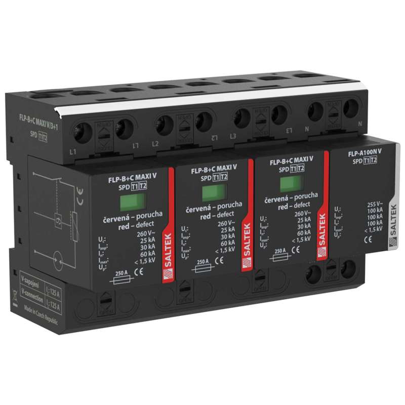 Комбінований обмежувач імпульсної перенапруги FLP-B+C MAXI V/3+1, T1+T2 (25 кА), 3+1, TT, змінні модулі