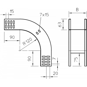Вертикальна зовнішня секція 90° для кабельних лотків, RBV 620 F FS (7007063)