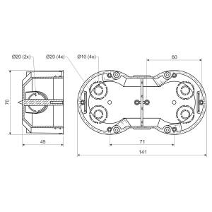 Коробка приборная двойная 142х70х45 ПВХ серая KP-KP 64/2_KA Копос