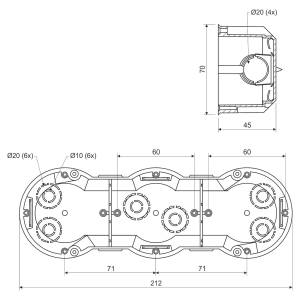 Коробка приборная тройная 213х70х45 ПВХ серая KP-KP 64/3_KA Копос