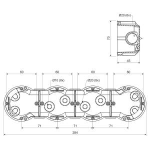 Коробка приборная четырехкратная 285х70х45 ПВХ серая KP-KP 64/4_KA Копос