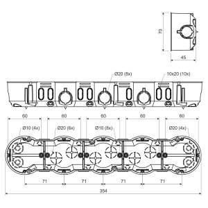 Коробка приборная пятикратная 354х70х45 ПВХ серая KP-KP 64/5_KA Копос