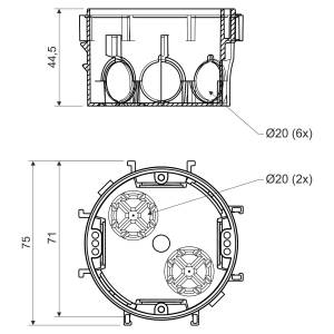 Приборная коробка 70х45 ПВХ серая KP-KP 67/3_KA Копос