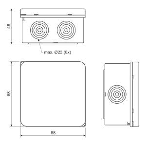 Коробка с крышкой IP65 для внешнего монтажа 88х88х48 серая KP-003.CS.K_KB Копос