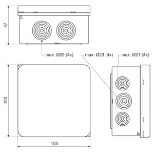 Коробка с крышкой IP65 для внешнего монтажа 103х103х57 серая KP-005.CS.K_KB Копос