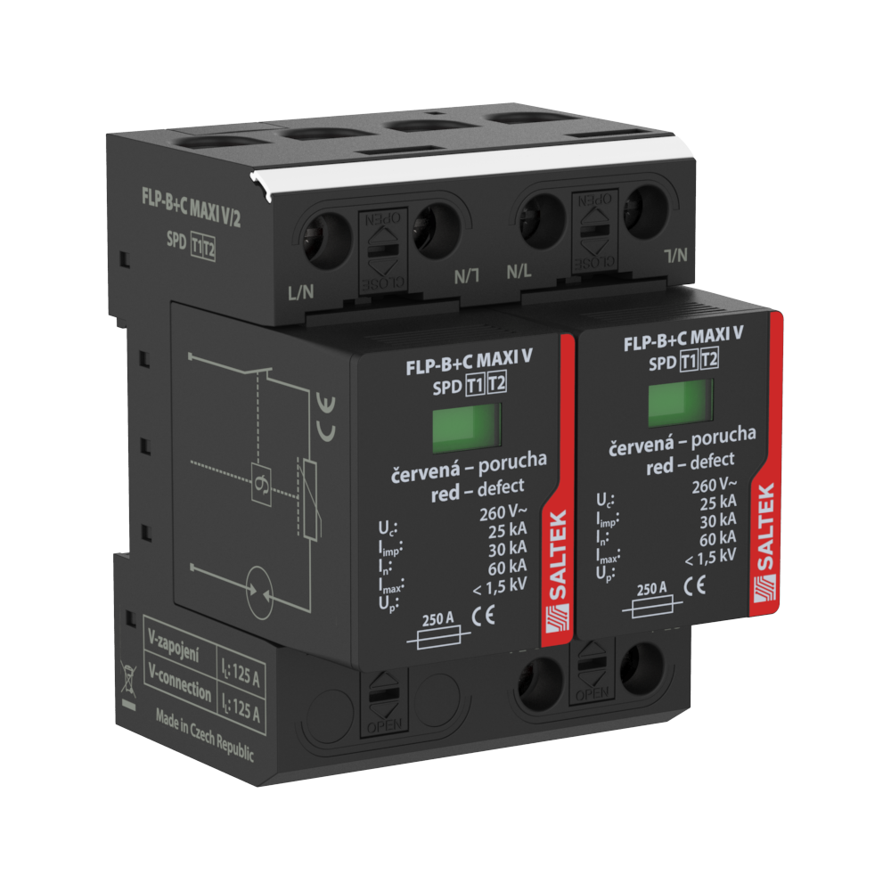 ПЗИП низковольтных сетей до 1000в с оптической сигнализацией неисправности |FLP-B+C MAXI V/2| Saltek