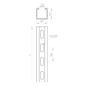 CMM41H41 Монтажный швеллер 41х41х3000мм, шлиц 22мм, HDG (55-70 мкм)